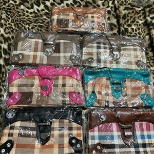 Plaid Clutch Bag with Leather Accents crossbody lot of 2 you picked the color